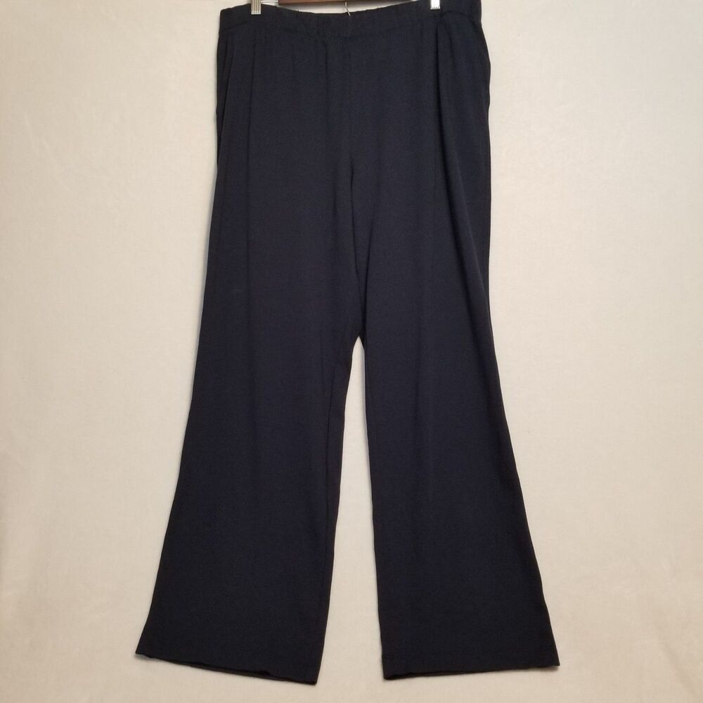 Land’s End XL 18 Pants Sport Knit Straight Leg Pull On Black Pockets Athleisure